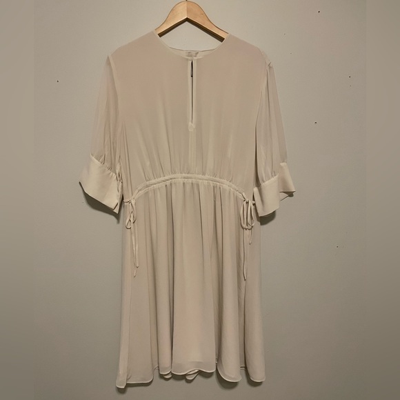 H&M cream chiffon drawstring waist midi dress size large - Picture 3 of 11